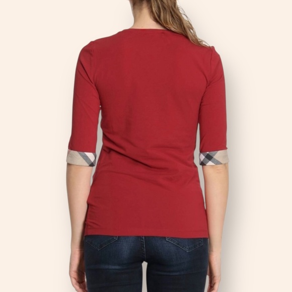 Burberry Brit Scoop Neck Tee With Check Cuffs - Picture 2 of 16